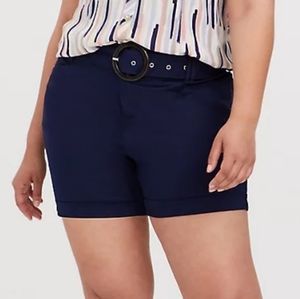 Sateen Navy Belted Mid Shorts NWT